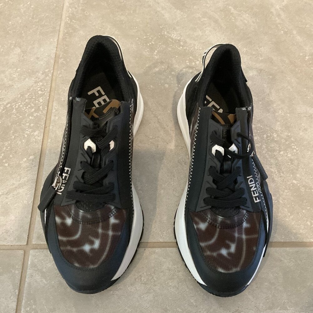 Women Fendi Flow FF Mesh & Leather Sneakers black